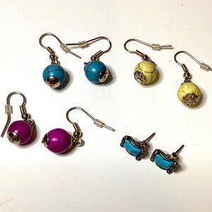 Yellow / Turquoise Bead Drop Earrings for Pierced Ears Costume Elegant Wedding